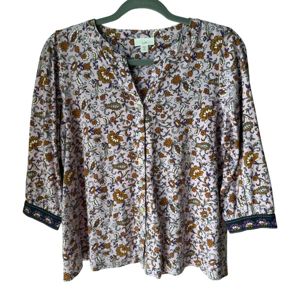J. Jill Tops - J. Jill Petite Floral Paisley Print Top Peasant Boho Pink Purple 3/4 Sleeve XSP